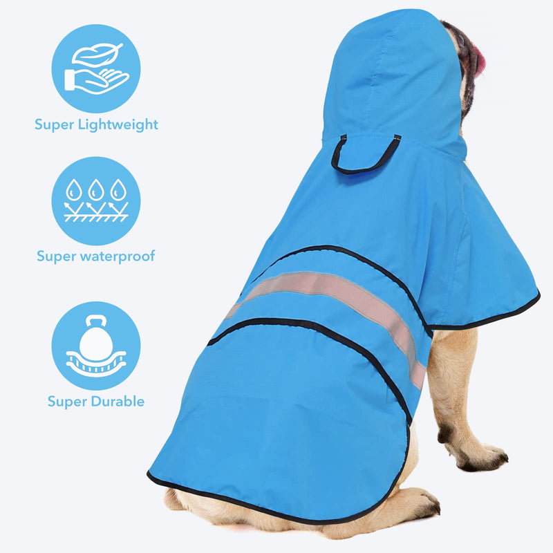 Ezierfy Waterproof Reflective Dog Raincoat- Adjustable Pet Jacket, Lightweight Dog Hooded Slicker Poncho for Small to X- Large Dogs and Puppies Blue - PawsPlanet Australia