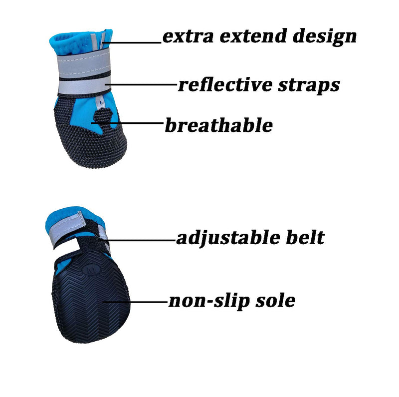 NeuWee Dog Boots Non-Slip Dog Paw Protectors, Set of 4 Waterproof Dog Shoes with Adjustable Reflective Straps and Anti Slip Sole for Small Medium Large Dogs Outdoor(S, Blue) S - PawsPlanet Australia