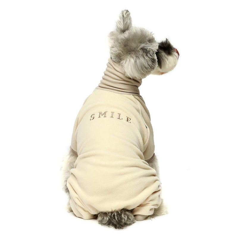 [Australia] - Fitwarm Embroidery Dog Clothes Turtleneck Thermal Fleece Puppy Pajamas Doggie Outfits Cat Onesies Jumpsuits XS Beige 