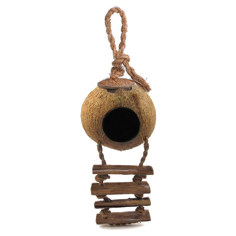 SunGrow Leopard Gecko Coconut Husk Hut with Ladder, 5” Diameter, 2.5” Shell Opening, Cave Habitat with Hanging Loop, 1 Pc per Pack - PawsPlanet Australia