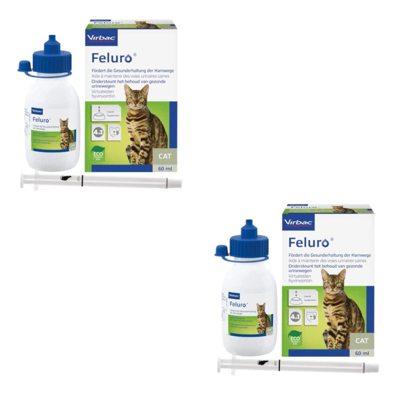 Virbac Feluro | Double pack | 2 x 60ml | Supplementary food for cats | To support maintaining the health of the urinary tract | For cell health during oxidative stress - PawsPlanet Australia