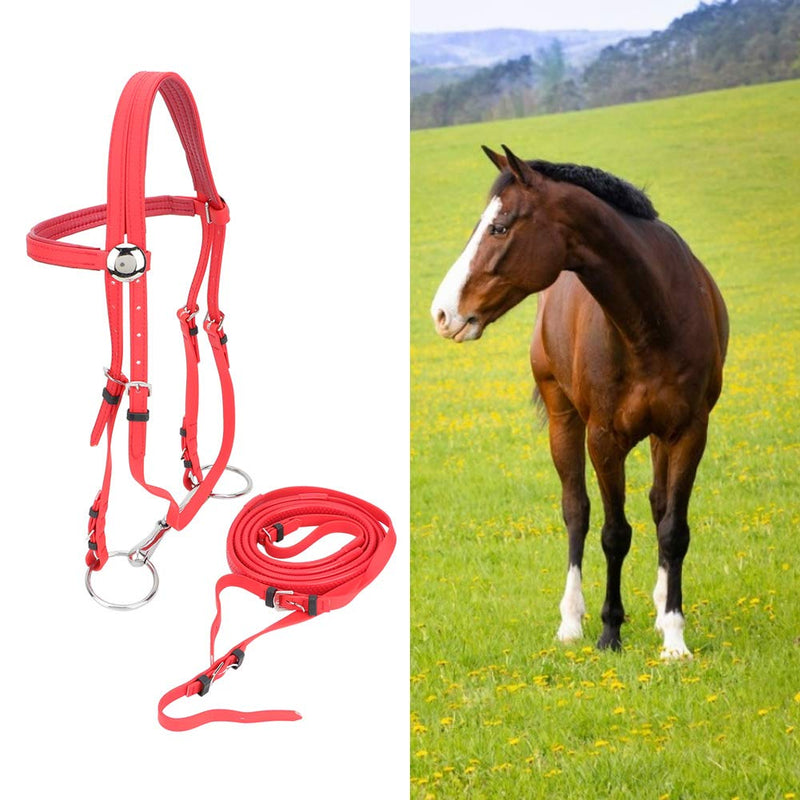 Pssopp Horse Bridle With Rein PVC Adjustable Red Horse Bridle Harness Horse Headstalls Removable Stainless Steel Hollow Snaffle Bit - PawsPlanet Australia