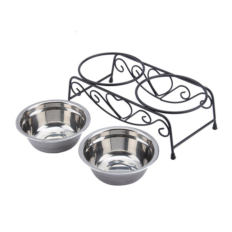 Yosoo Double Twin Stainless Steel Bowls Dog Puppy Cat Pet Food Water Bowl Dish Feeder Dish Retro Iron Stand - PawsPlanet Australia