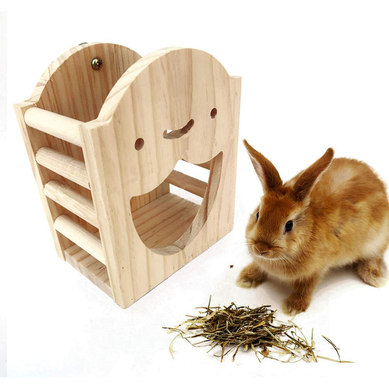 Rabbit Hay Feeder Wood, Bunny Guinea Pig Hay Feeder, Wooden Hay Feeder, Guinea Pig Hay Feeder, Wood Chinchilla Plastic Food Bowl for Small Animals (Smiling Face) Smiling Face - PawsPlanet Australia