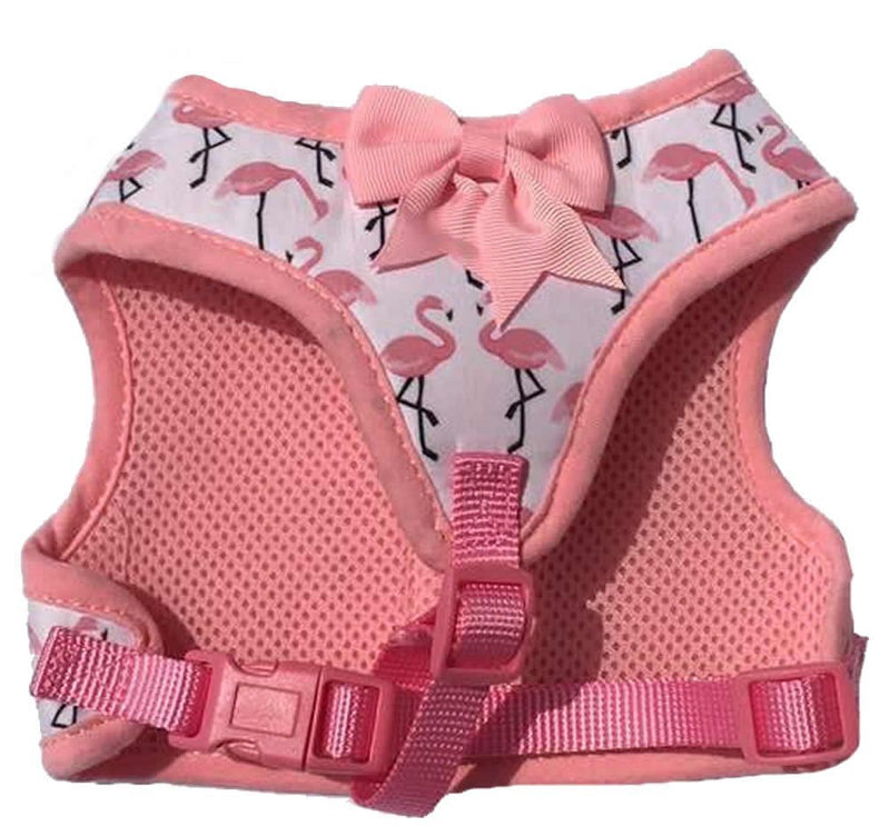 Lanyarco Pink Flamingo Soft Girl Dog Harness Bowtie Harness No Pull Pet Harnesses Vest for Small Dogs, Neck 12 Inch - PawsPlanet Australia