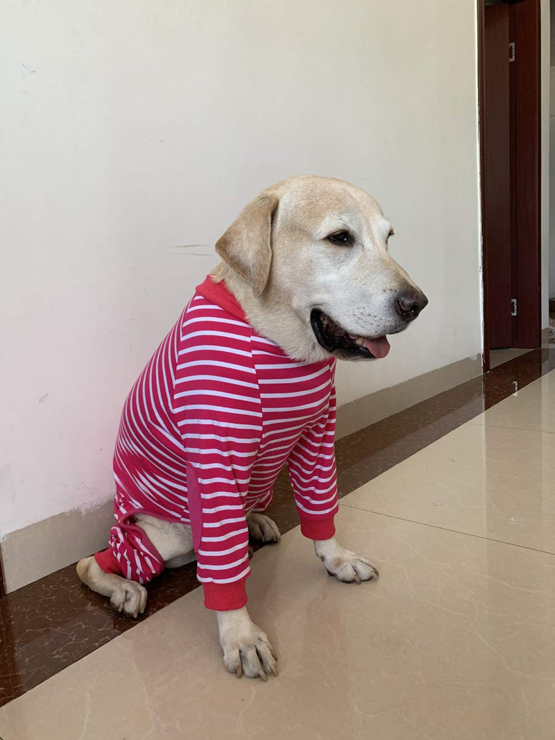 NashaFeiLi Pet Clothes, Dog Four-Legged Jumpsuit Striped Pajamas with Zipper Cotton Shirt for Large Dogs (9#, Pink) 9# : Back length--65cm - PawsPlanet Australia