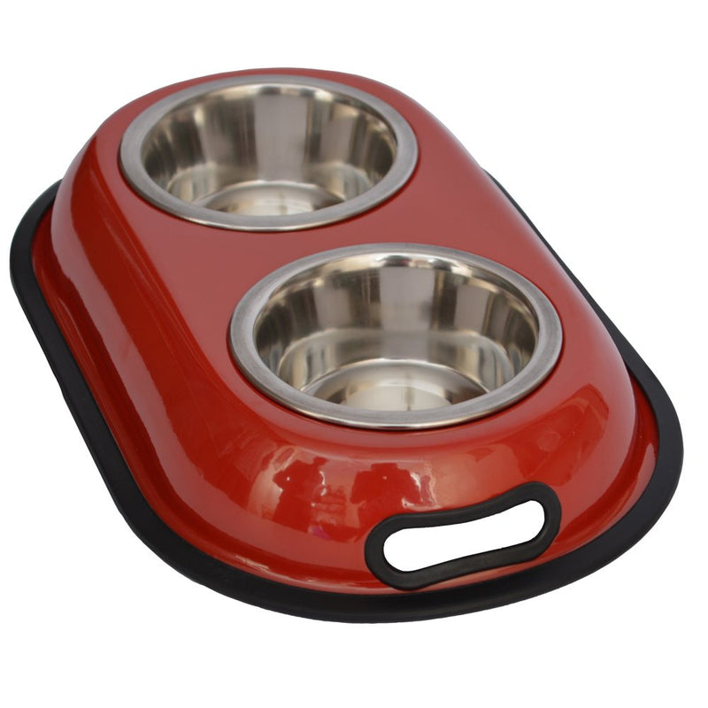 [Australia] - Iconic Pet 2-Cup Color Splash Stainless Steel Double Diner for Dog/Cat Red 