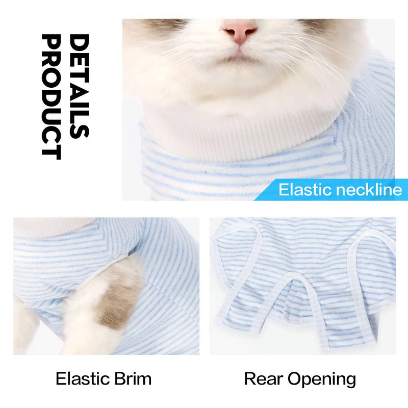 LIANZIMAU Cat Recovery Suit With Avoid Licking For Surgical Abdominal Wounds Soft Breathable Home Indoor Pet Clothing E collar Alternative For Cats Dogs After Surgery Wear Pajama Suit S (Pack of 1) Blue Striped - PawsPlanet Australia