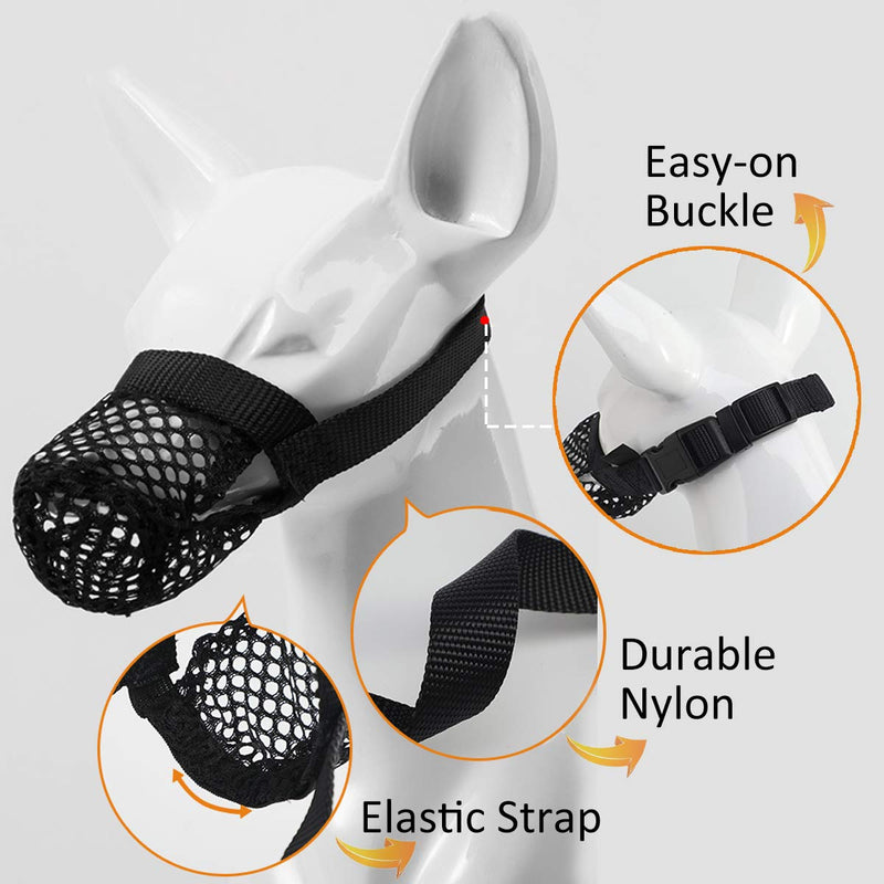 Mayerzon Breathable Mesh Dog Muzzle, Poisoned Bait Protective Muzzle for Dogs to Prevent Biting and Barking XS Black - PawsPlanet Australia