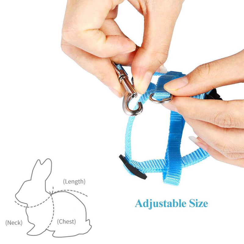 ASOCEA Pet Rabbit Harness Leash Adjustable Nylon Bunny Lead Small Animal Vest Accessories for Bunny Cat Puppy Kitten Ferret and Other Small Pet Animals Walking Running Jogging Outdoor-Blue - PawsPlanet Australia