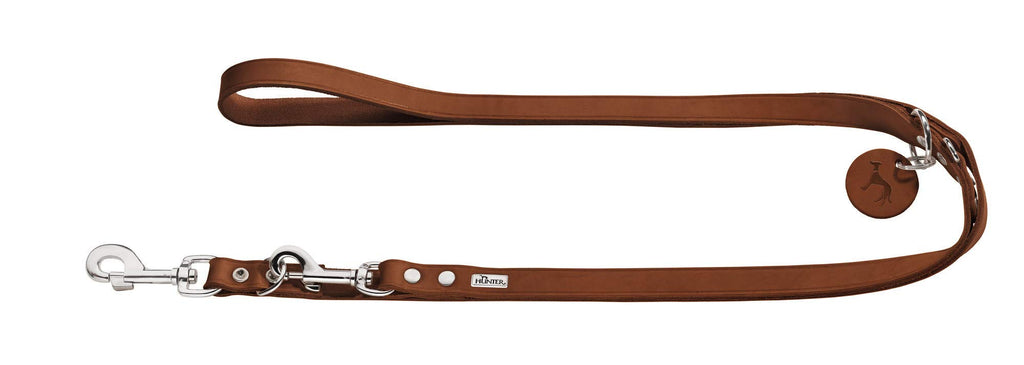 HUNTER Adjustable dog lead, leather, simple, durable, supple, 2.0 x 200 cm, cognac - PawsPlanet Australia