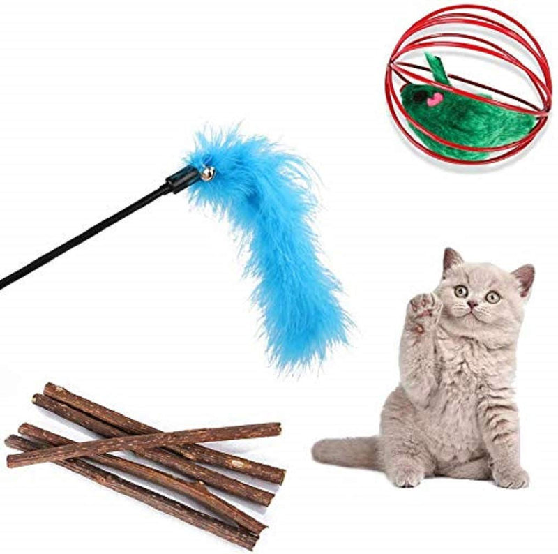 [Australia] - PURSUE 28 Pcs Cat Toys Kitten Toys Assorted, Cat Tunnel Catnip Fish Feather Teaser Wand Fish Fluffy Mouse Mice Balls and Bells Toys for Cat Puppy Kitty with Storage Bag 