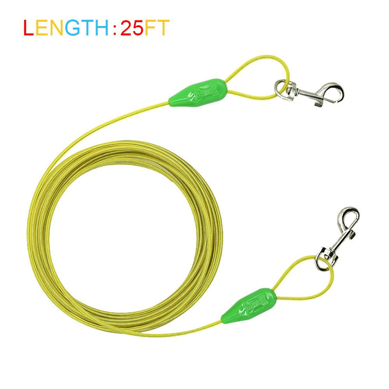 Petest Tie-Out Cable with Crimp Cover for Dogs Up to 35/60/90/125/250 Pounds, 15ft 25ft 30ft Length Available 35lbs25ft Green & Yellow - PawsPlanet Australia