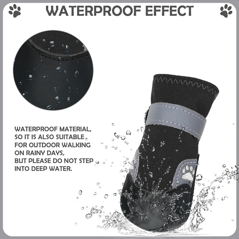 BINGPET Waterproof Dog Boots Dog Shoes - 2 Pairs Reliable Paw Protector with Reflective Straps, Anti-slip Dog Boots for Indoor & Outdoor Small and Medium Dogs, Puppies Black - PawsPlanet Australia