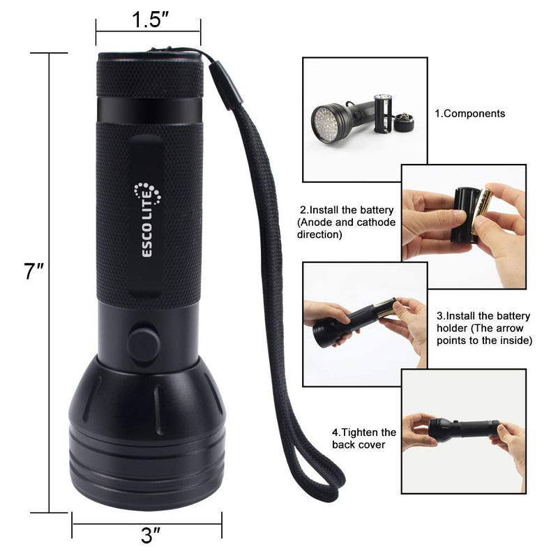 [Australia] - Flashlight BlackLight, 3-in-1 51 LED 365nM 380nM 395nM Blacklight Ultraviolet Flashlight for Pet Stains, Handheld Blacklight for Scorpion 