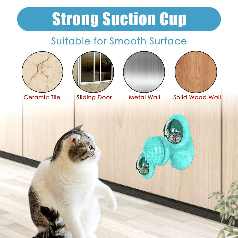 [Australia] - TOOGE Windmill Cat Toy Turntable Teasing Interactive Cat Toys for Indoor Cats with Suction Cup Scratching Tickle Cats Hair Brush Funny Kitten Toys with Catnip and Bells Blue 