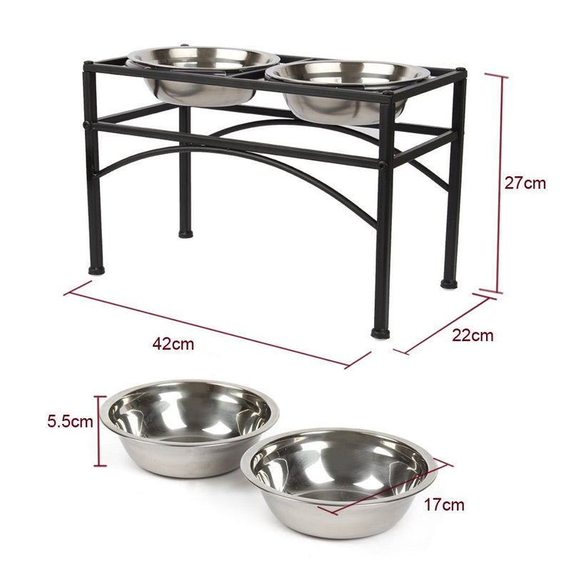Double Raised Dog Bowl with Stand Stainless Steel Elevated Pet Feeder Dishes Non Spill Water Food Feeding Bowls for Dogs Cats (M) Medium - PawsPlanet Australia