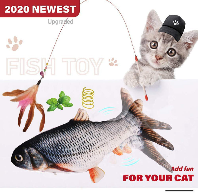 Floppy Fish Cat Toys, Catnip Dancing Fish Cat Toy Electric Interactive Toys for Indoor Cats and Dogs, Feather Wand Cat Toy, Plush Moving Fish Kitten Kicker Cat Toy for Kitty Puppy as Gifts - PawsPlanet Australia