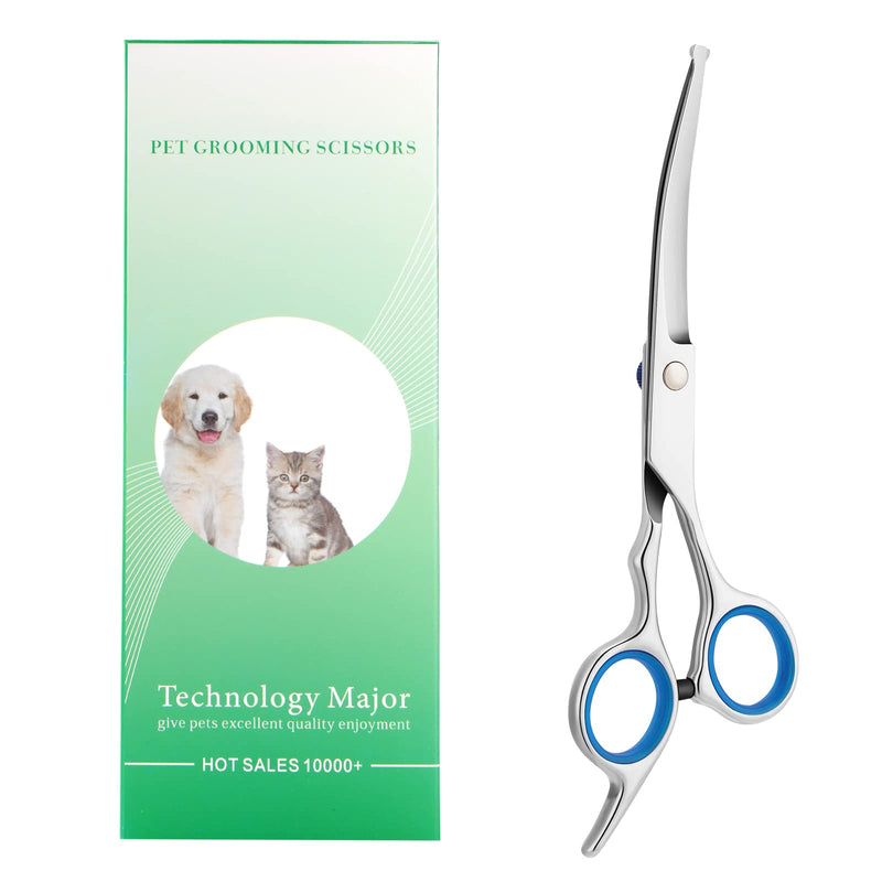 Dog Grooming Scissors with Round Safety Tip Curved Grooming Scissors for Dogs and Cats Stainless Steel Silver Curved Scissors Blue Silver - PawsPlanet Australia
