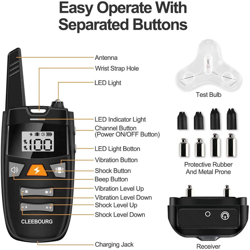 CLEEBOURG Dog Training Collar, Remote Dog Shock Collar Rechargeable Bark Collar with Three Training Modes, Vibration, Shock, Beep, Adjustable Collar Strap for Small Medium Large Dog - PawsPlanet Australia