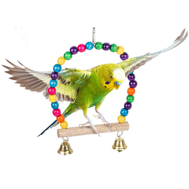 Yueser Bird Rope Toy, 3 Pieces Bird Perch Wooden Ring Parrot Bird Toys with Bell for Small and Medium Parrot Love Birds (2 Styles) - PawsPlanet Australia