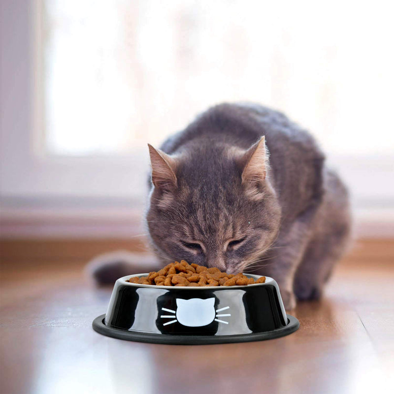 [Australia] - Legendog 2Pcs Cat Bowl Pet Bowl Stainless Steel Cat Food Water Bowl Non-Slip Rubber Base Small Pet Bowl Cat Feeding Bowls Set Black+Grey White 