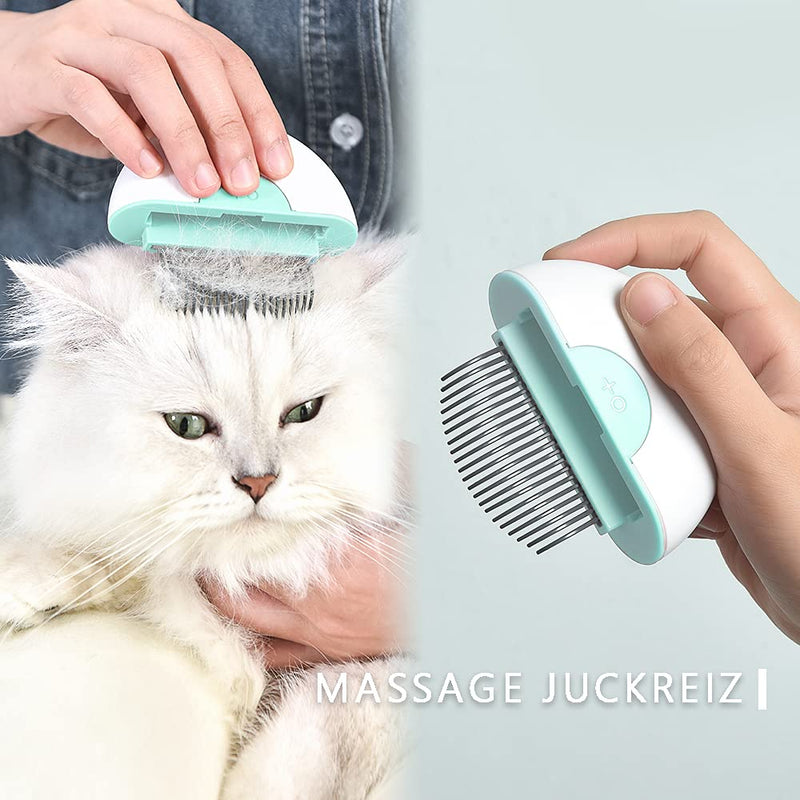 Marchul 2 in 1 Cat Grooming Brush, Underhair Brush for Cat/Dog, Relaxing Massage Comb for Cats, Portable Cat Brush for Long/Short Hair, Easy Loose Hair Removal Green - PawsPlanet Australia