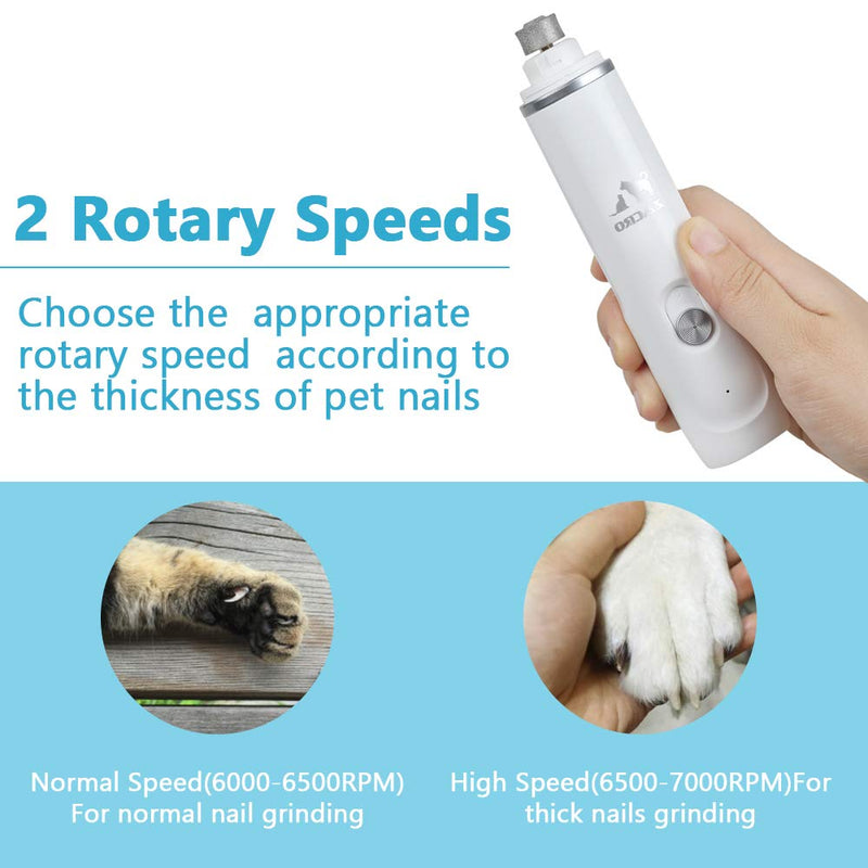 [Australia] - Zacro Pet Nail Grinder Set - 50 DB Ultra Quiet Electric Dog Nail Grinder, Professional 2-Speed Rechargeable Pet Nail Trimmer Claw Care, 18h Working Time for Small Medium Large Dogs & Cats 