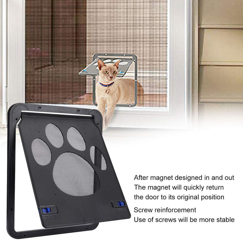 Zerodis Pet Cat Dog Screen Door, Magnetic Flap Screen Automatic Lockable Black Door with Dog Footprint Pattern (Black) - PawsPlanet Australia