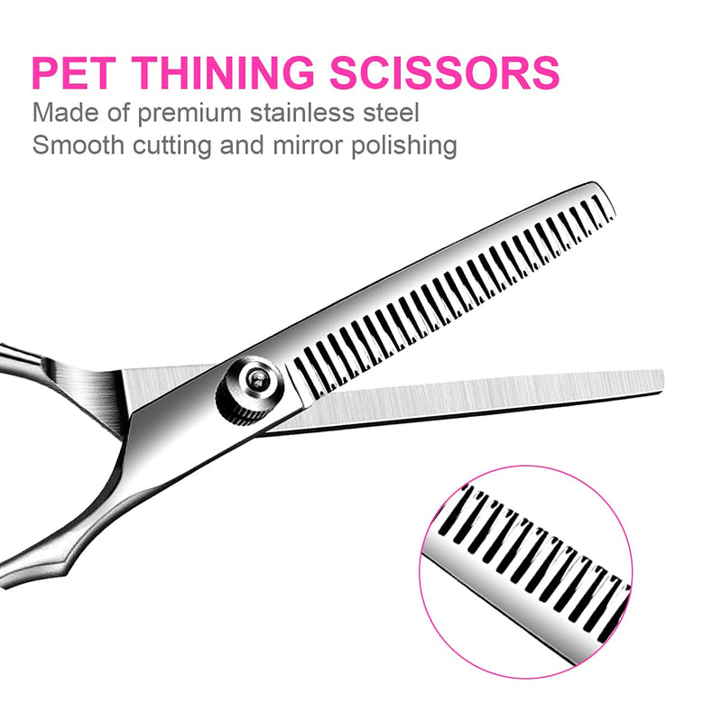 Dog Grooming Scissors Kit with Safety Round Tips, TINMARDA Stainless Steel Professional Dog Grooming Shears Set - Thinning, Straight, Curved Shears and Comb for Long Short Hair for Dog Cat Pet - PawsPlanet Australia
