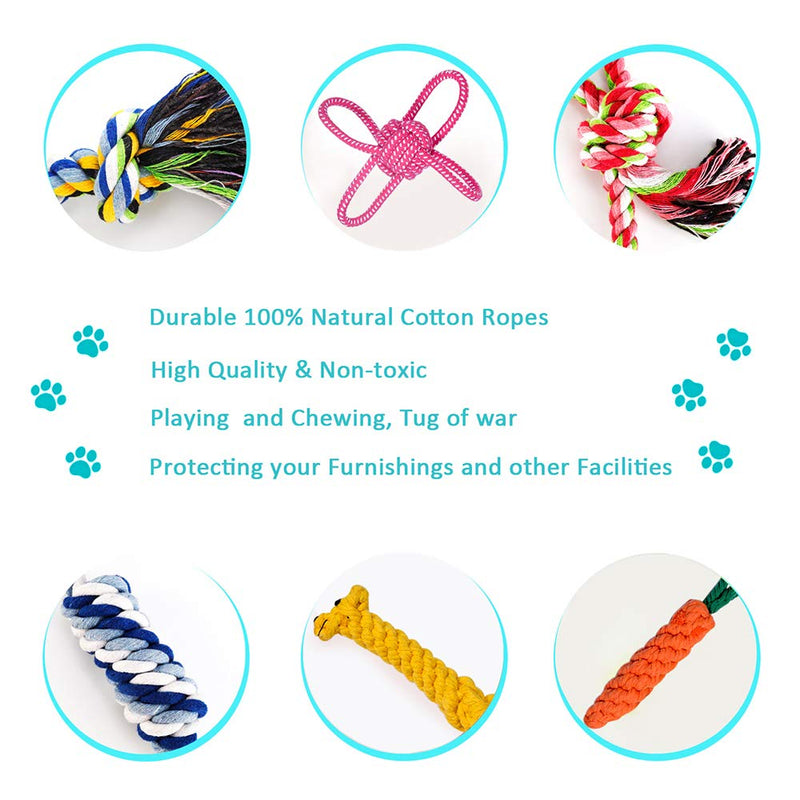 GaiusiKaisa XL Tough Dog Toys (11pcs) for Small Medium to Large Breed Puppies and Dogs - Durable 100% Natural Cotton Ropes - Dog Toy Ropes - Interactive Toy for Chewing, Playtime, Tugging - PawsPlanet Australia