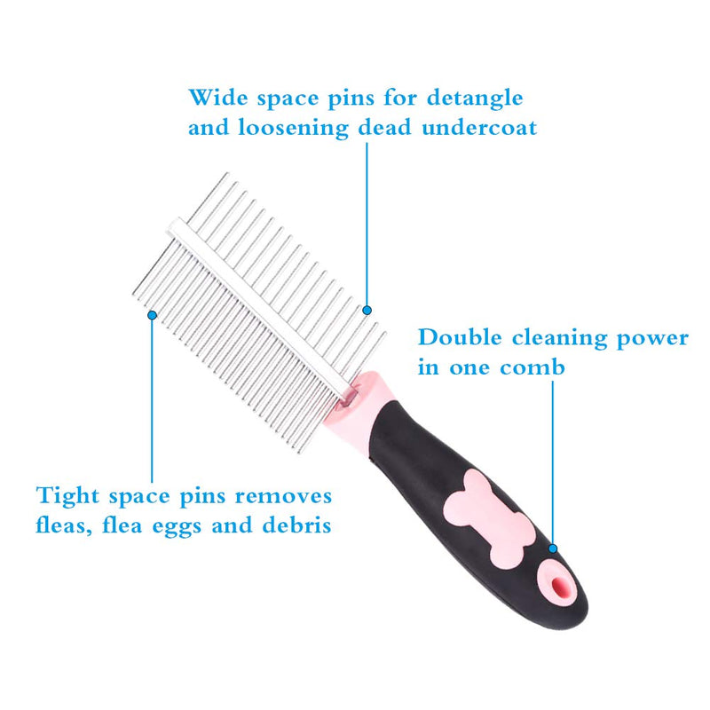 tonyg-p Dog Grooming Brush Comb Kit, Soft Slicker Brush + Double Sided Grooming Comb for Small Medium Large Pets with Long Hair(Pink) Pink - PawsPlanet Australia