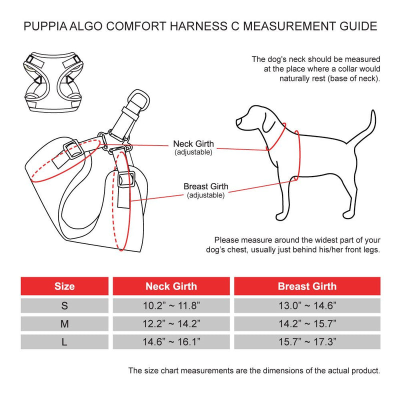 [Australia] - Puppia PARA-HC1532-GY-L Grey Algo Harness C Pet-Vest-Harnesses White Small Puppia Algo Harness C 