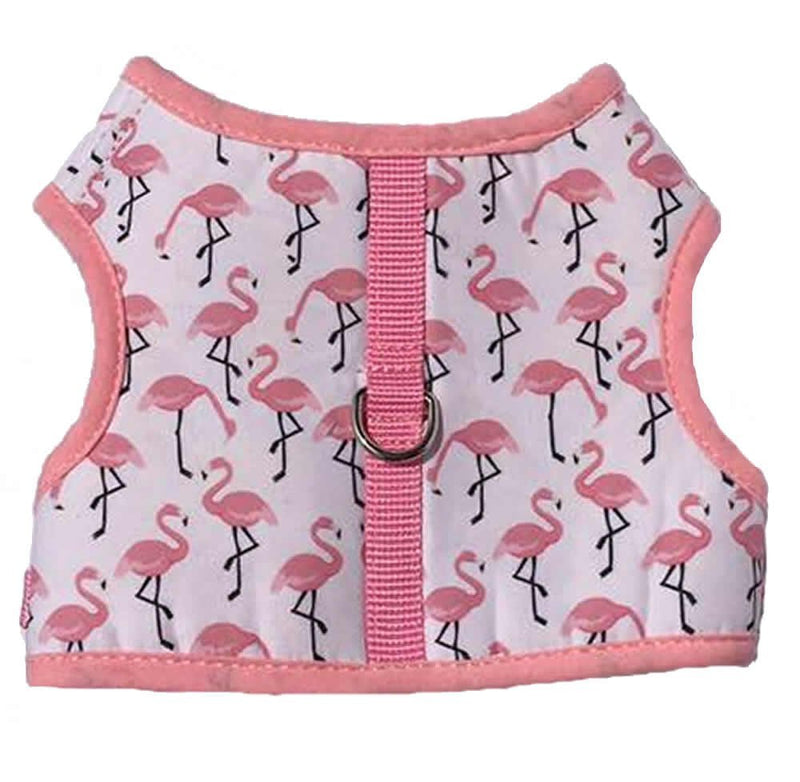 Lanyarco Pink Flamingo Soft Girl Dog Harness Bowtie Harness No Pull Pet Harnesses Vest for Small Dogs, Neck 12 Inch - PawsPlanet Australia