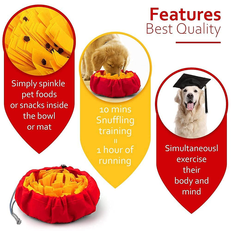 AWOOF Snuffle Mat for Dogs,Dog Feeding Mat Dual Use Portable Training Blanket for Consuming,Dog Puzzle Toy Encourages Natural Foraging Skills,Yellow Round Dog Sniffing Mat,Dog Nosework Mat - PawsPlanet Australia