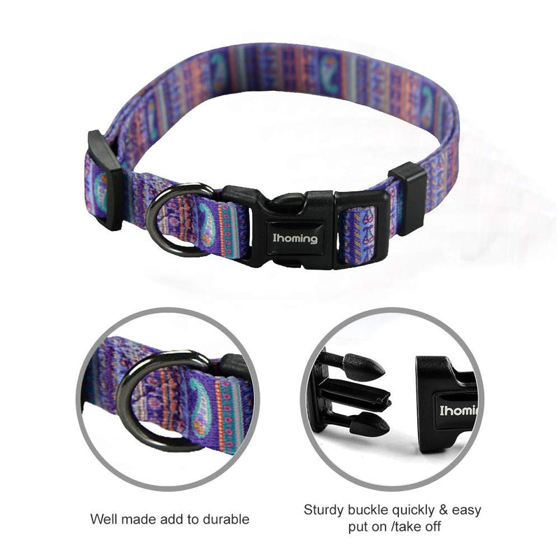 [Australia] - Ihoming Dog Collar and Leash Combo in Bohemia, Morocco, Floral and Dot Style Fit Small, Medium and Large Pet L-Up to 85 LBS Paisley-Purple 