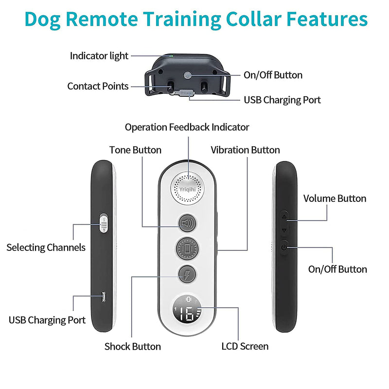 Dog Training Collar with Remote, Rechargeable Training Collar with Beep, Vibration and Shock Safe Training Modes, IPX7 Waterproof Dog Shock Collar with Remote for Large Medium Small Dogs Grey - PawsPlanet Australia