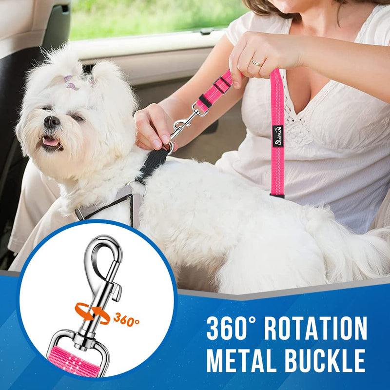 SlowTon Double Seat Belt Dog Car, 2 in 1 Tangle-Free Durable Elastic Dog Seat Belt, Dog Belt with Rotating Stainless Steel Carabiner for 2 Dogs in Vehicle Travel M Fluorescent Pink - PawsPlanet Australia