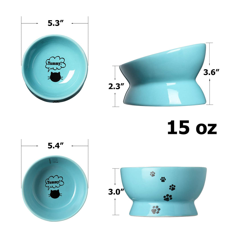 Y YHY Raised Cat Food and Water Bowl Set, Tilted Elevated Cat Food Bowls No Spill, Ceramic Cat Food Feeder Bowl Collection, Pet Bowl for Flat-Faced Cats and Small Dogs, Set of 2, Blue - PawsPlanet Australia