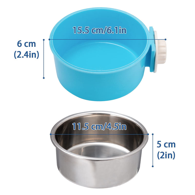 Joyoldelf 2-in-1 Pet Hanging Bowl for Crates & Cages Removable Stainless Steel Dog Bowl with Plastic Puppy Feeder Food Water Bowl for Cat, Rabbit, Bird, Hamster, Shitzu, Ferret - PawsPlanet Australia