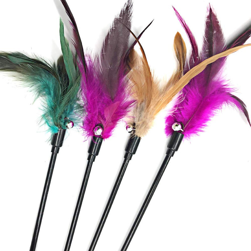 IUHKBH Cat Wand Toys, 4 PCS Interactive Cat Teaser Wand Cat Feather Toys with Loud Bell - 20" Long Wand for Cat and Kitten A - PawsPlanet Australia