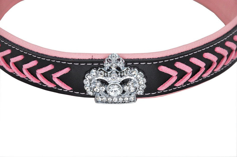 SLZZ Braided Padded Leather Dog Collars - Christmas Gleaming Rhinestone Crown & Stylish Braided - Soft Padded Pet Collar - Fits Small Medium Large Breeds (L:14.2-18.1'',7/8''width, Pink) L:14.2-18.1'',7/8''width - PawsPlanet Australia