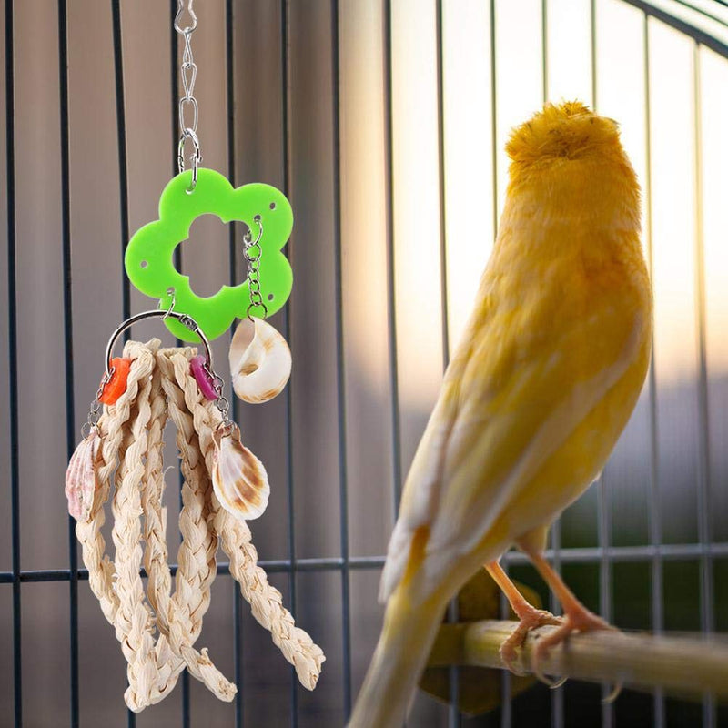 HEEPDD Natural Corn Husk Bird Chew Toy, Parrot Swing Hanging Chewing Bite Grinding Toys with Shell and Green Flower for Pet Budgie Parakeet Cockatoo Dove Canary Finch - PawsPlanet Australia