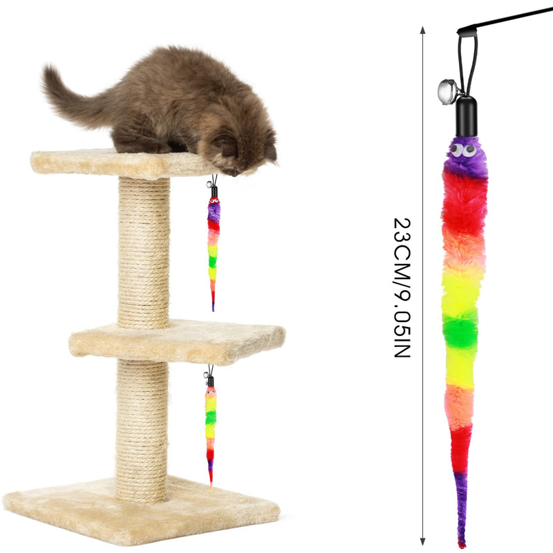 Cobee Cat Toy Worms, Pack of 12 Cat Rainbow Worm Toy Refills Funny Interactive Colorful Fluffy with Bell Cat Chaser Toy Kitten Wand Replacement Toy - PawsPlanet Australia