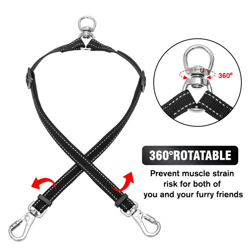 [Australia] - EXPAWLORER Double Dog Leash No Tangle - Adjustable Dog Leash Coupler with Heavy Duty Clips for Two Dogs Walking 