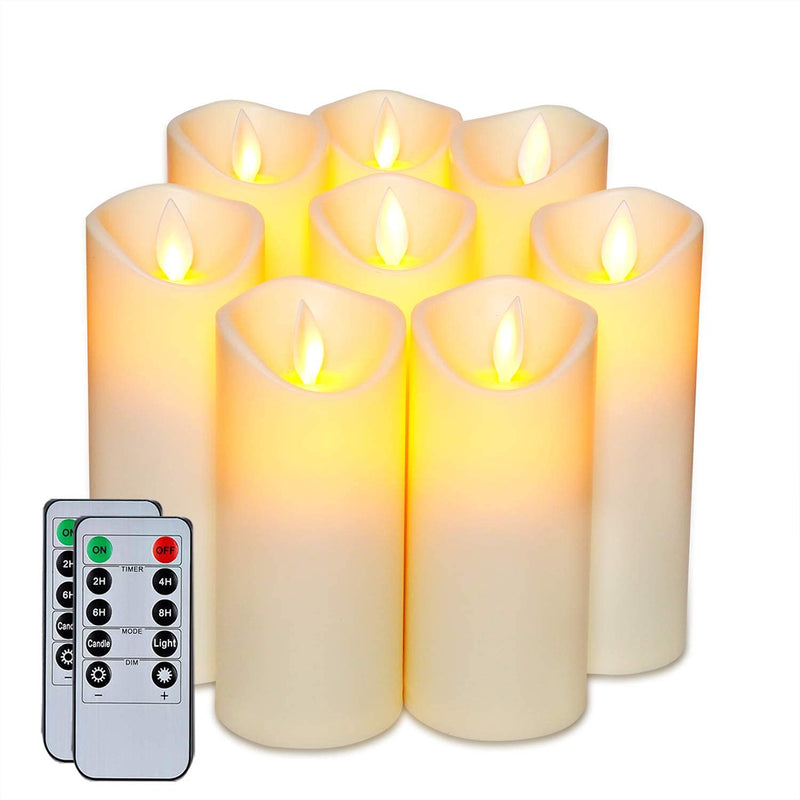 Homemory Flickering Flameless Candles, Moving Flame, Battery Operated LED Pillar Candles with Timer and Remote, Made of Wax-Like Frosted Plastic, Won't Melt, Ivory, Set of 8 - PawsPlanet Australia