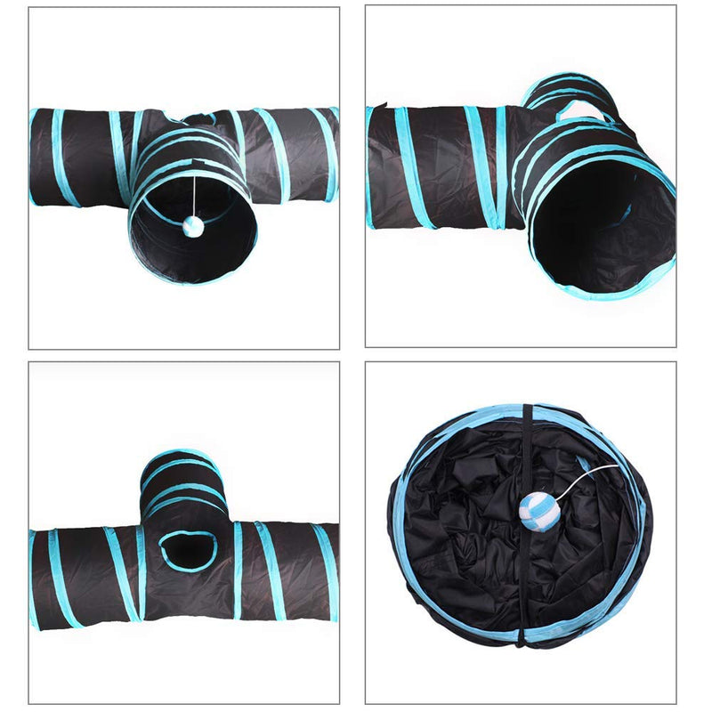 [Australia] - BEIKOTT Collapsible Cat Tunnel, Cat Tube Kitty Tunnel, Cat Pet Tunnel Toys with Peek Hole and Toy Ball, Small pet Tunnel for Kitty, Puppy, Rabbit Blue(3 Tubes) 