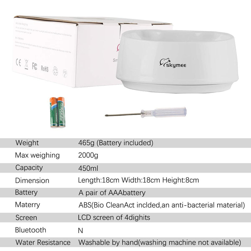 [Australia] - SKYMEE Smart Digital Feeding Pet Bowl Accurate Weight with LCD Display Waterproof for Dog Cat Food Water Washable Feeder 