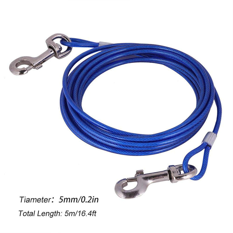 16.4ft Pet Dog Tie Out Cable Long Steel Wire Dog Leash Double Heads Chew Resistant Tieout Leash Outdoor Camping Picnic Strong Pet Safety Rope(Blue) Blue - PawsPlanet Australia