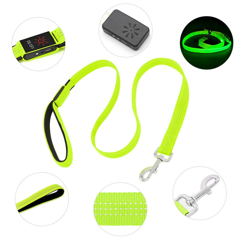 [Australia] - VIZPET LED Dog Leash - USB Light UP Rechargeable Nylon Dog Leash - 47.2 Inch with 3 Flash Modes and Metal Buckle - Keeps Your Dog Safe All The Time Neon Green 